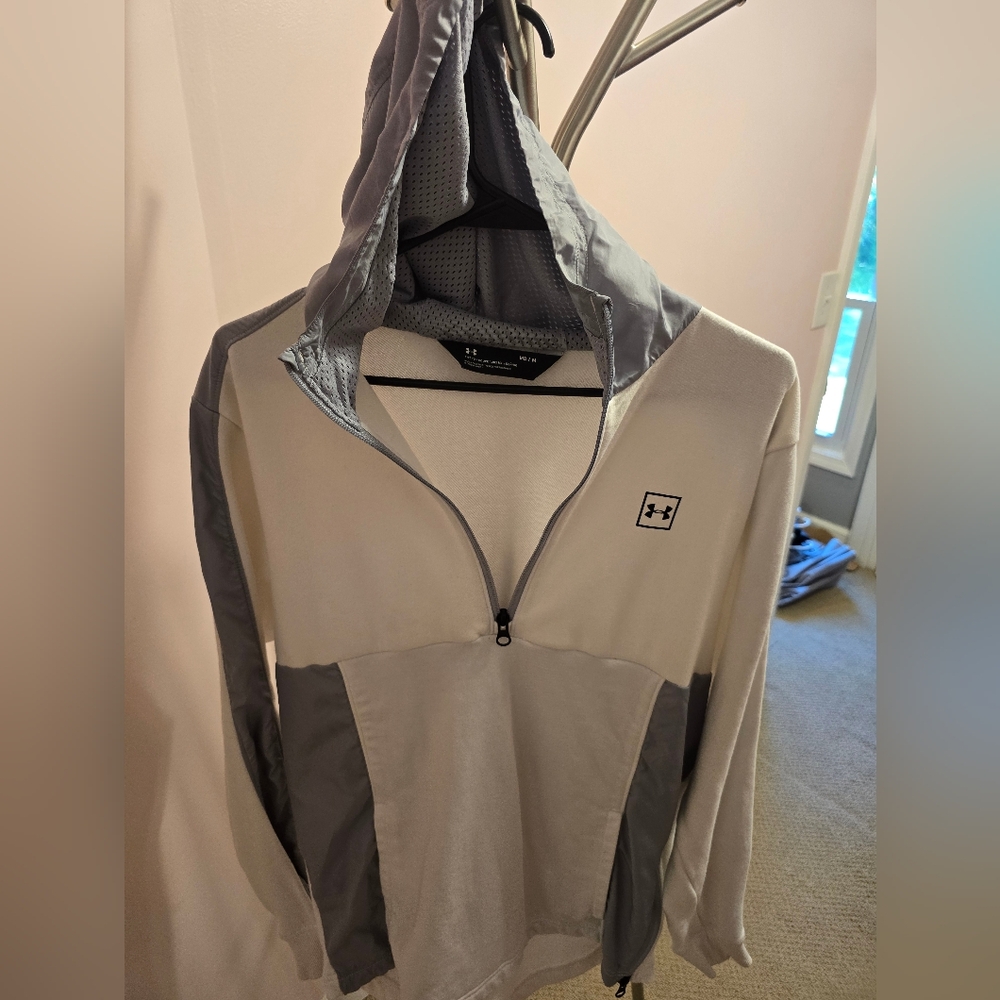 Under Armour Gray and White Half-Zip Hoodie